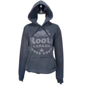 Roots Mens Hoodie Pullover Hooded Sweatshirt S/P Black Logo Kangaroo Pocket